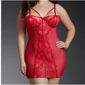 Torrid Red Lace Mesh Caged Chemise Lingerie Plus Size 3 Strappy Slip